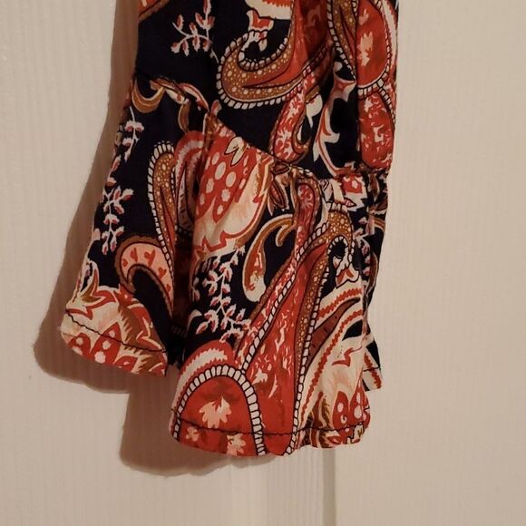 Aura Blue Long Sleeve Floral Paisley Peplum Top Size Small - Picture 2 of 9